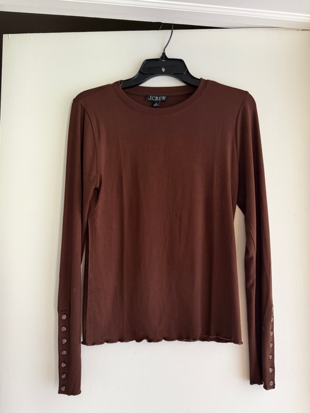 J Crew long sleeved lettuce edge tee with button cuffs